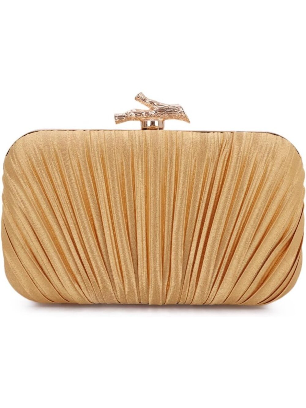 Women's Dark Gold Pleated Clutch Purse For With Chain Wedding Party Evening Bag